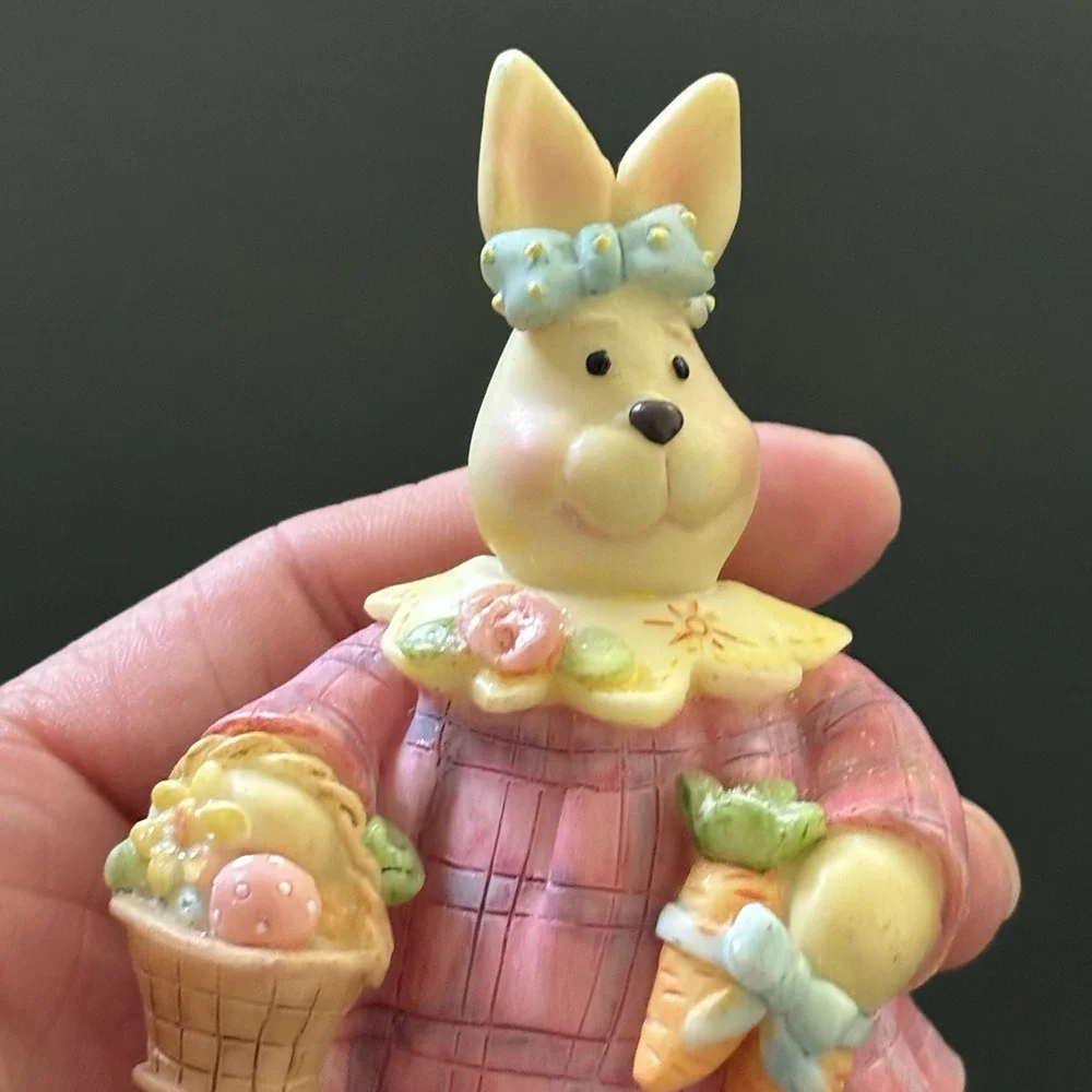 Tan Easter Bunny Statue Pink‎ Dress w/ Basket + Carrot 4
